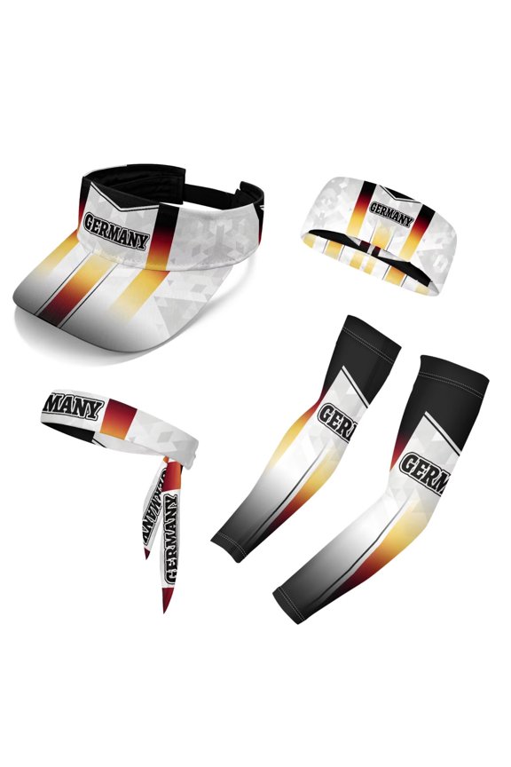 Germany Flag Sun Visor for Women Men Portable Sun Visor Hats Headbands Arm Sleeve 5Piece Summer Hats Set for for Soccer Game Day
