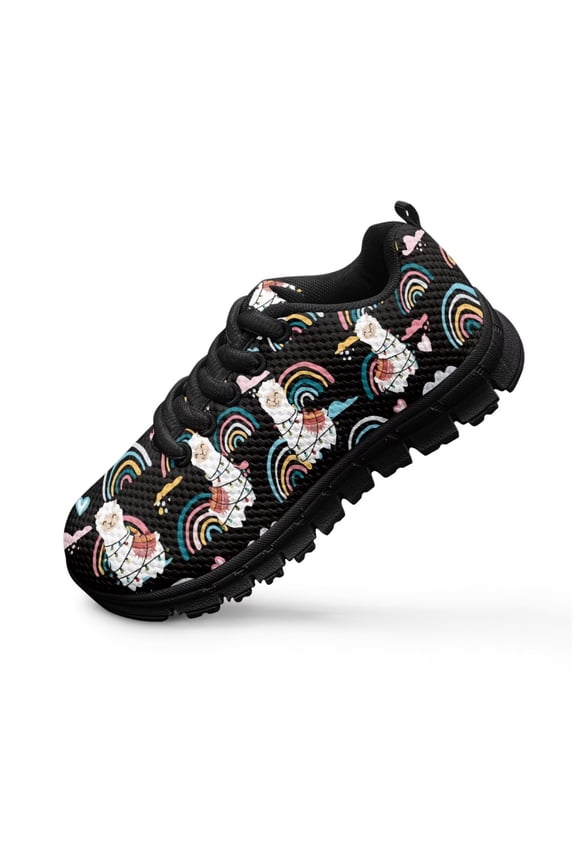 Girls Shoes Size 4 Kids School Sneakers Llama Rainbow Print Mesh Walking Shoes Casual Lace Up Athletic Running Trainer