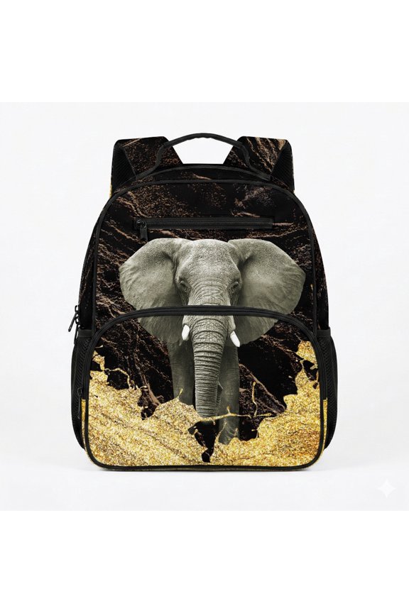 Gold Marble Elephant Print Preschool Backpack Polyester Material Top Handle Multi-Pocket Design Preschool Kids Polyester School Bag for Girl