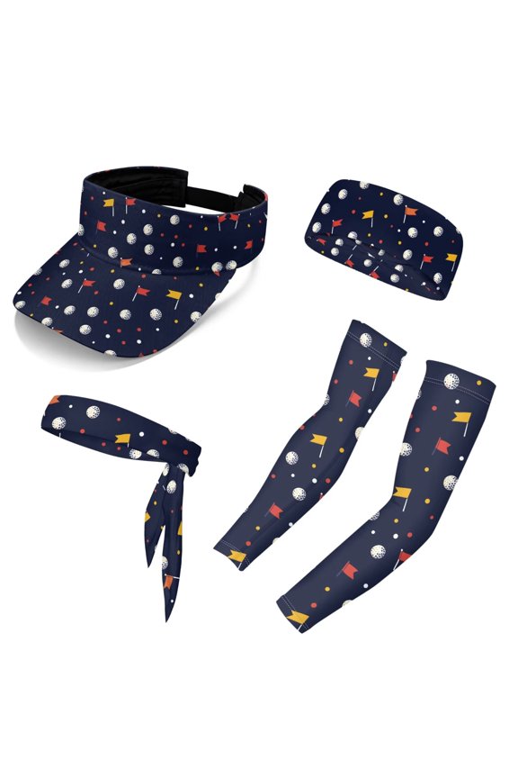 Golfball Print Visor Cap Sports Empty Top Hats Golf Tennis Caps for Men Women Moisture Wicking Headband Sun Protection Arm Cooling Sleeves Set of 5
