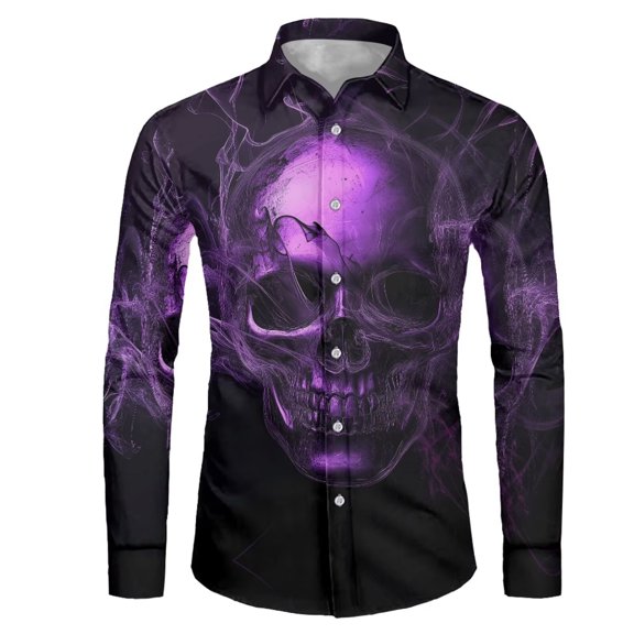 Chririnla Goth Neon Skull T-shirt for Men Formal Shirt Comfortable Button Down Shirt Athletic Tee Tops Mens Breathable Tee