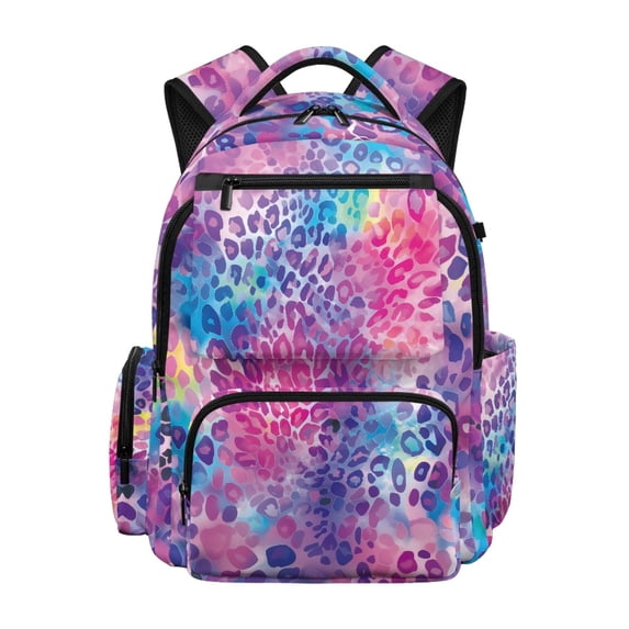 Chririnla Gradient Color Leopard Print School Bag with Lightweight, traspirante Multi-Pocket 17 Inch Kids Backpack for Camping Elementary