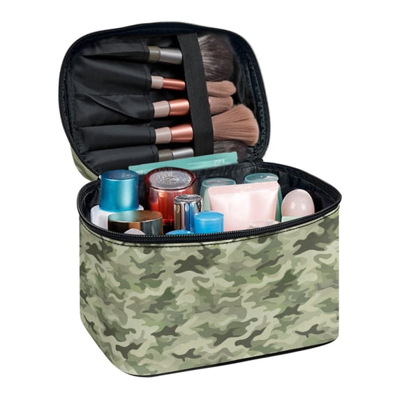 Chririnla Green Camouflage Pattern Portable Makeup Bag, Polyester Toiletry Bag Casual Cosmetic Bag for Travel Traveling