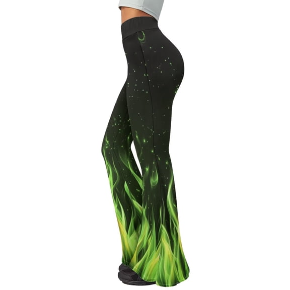 Chririnla Green Fire Flame Flare Leggings for Women Comfy Casual Stretch Workout Yoga Pants Soft Buttery High Waist Tummy Control Leggings