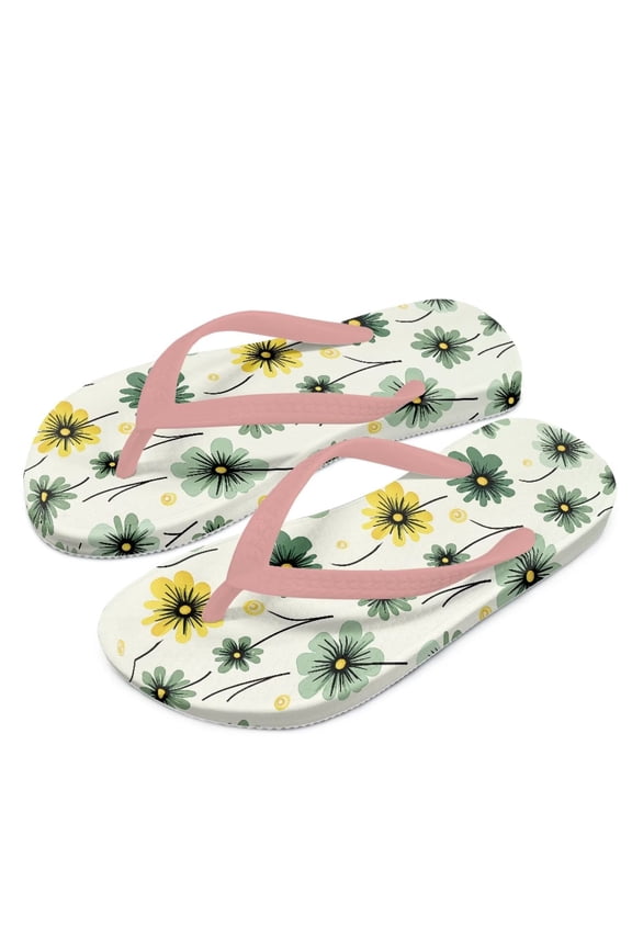 Green Floral Print Flip Flops Girls Sandals Boys Unisex Summer Beach Non Slip Little/Big Kid Outdoor & Intdoor Size 1