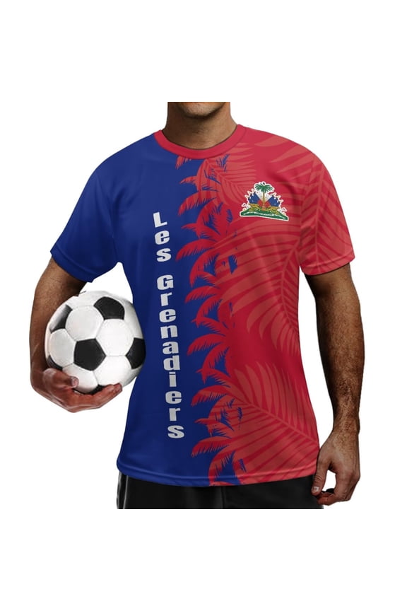 Haiti Flag Palm Leaf Soccer Jersey for Men Youth Lightweight Quick Dry Football Shirts Athletic Training Uniforms Breathable Men’s Gym T Shirts