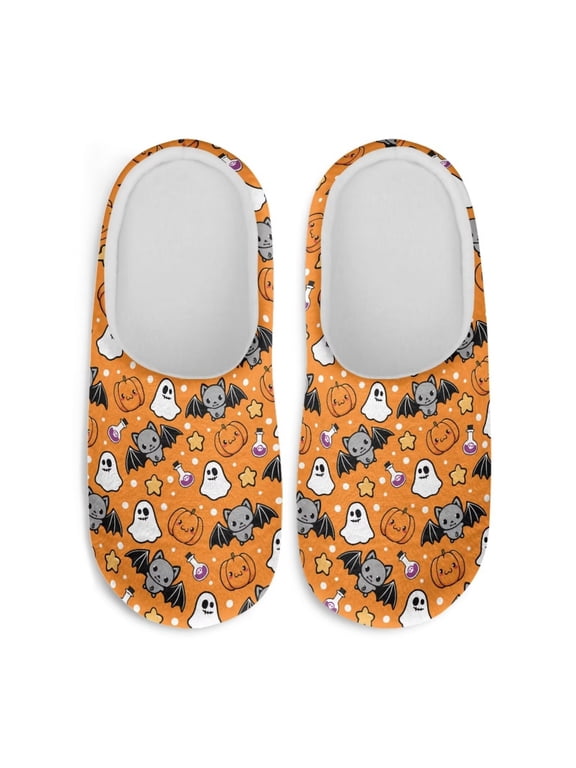 Halloween Bat Ghost Thanksgiving Gift Slippers Soft Plush Fuzzy Comfy Non Slip Indoor Outdoor House Shoes Warm Cozy Memory Foam Sole Lightweight