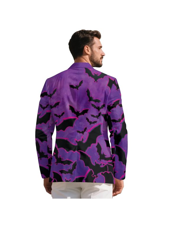 Halloween Bats Blazer for Men Business Suit Jacket Y2K Gothic Steampunk Tuxedo Blazer Lightweight Casual Cardigan Long Sleeve Blazer