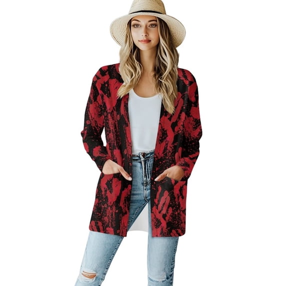 Chririnla Halloween Blood Hand Cardigan Sweaters for Women Pumpkins Casual Lightweight Long Sleeve Cardigan Soft Drape Open Front Fall Dusters V-neck Jackets Dressy Loose Coat