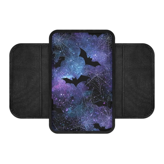 Chririnla Halloween Car Center Console Cover Galaxy Bat Spider Web, Non-Fading Anti-Scratch Armrest Cover Compatible with Most Cars and Trucks