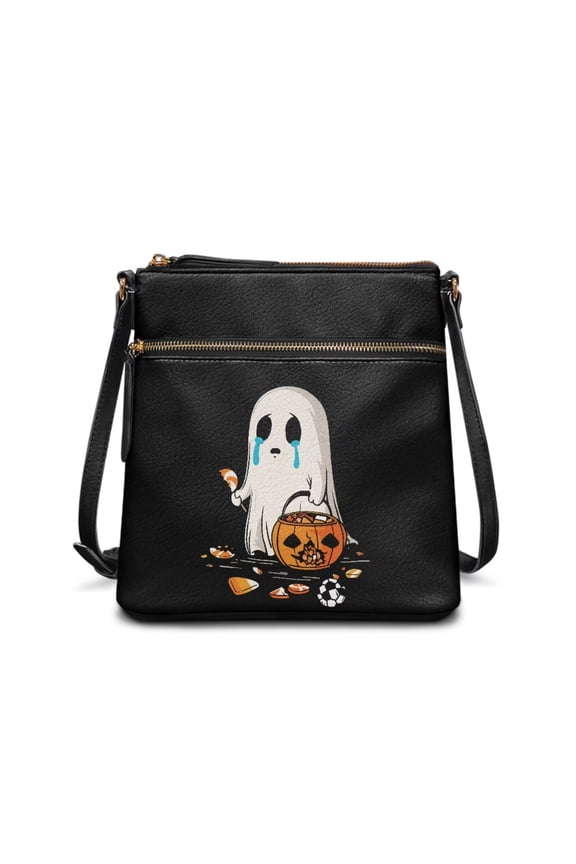 Halloween Ghost Candy Pumpkin Crossbody Purse Leather Crossbody Satchel Bag for Women Cell Phone Bag Women's Casual Messenger Bag Lightweight Handbags