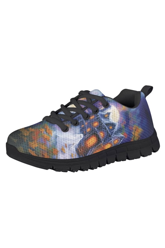 Halloween Ghost Shoes Size 4 Kids School Knitted Mesh Athletic Sneaker Scary Castle Tennis Running Shoes for Boys Girls Breathable Lightweight Sneakers