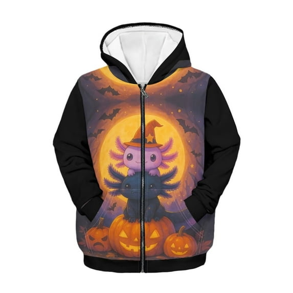 Chririnla Halloween Pumpkin Couple Axolotl Teen Girls Casual Hoodie Long Sleeve Soft with Pockets Loose Comfy Pullover for Daily Wear Size 10-12