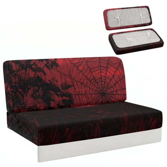 Chririnla Halloween Rv Jackknife Sofa Couch Covers Featuring Spider Web, 2 Piece Slipcover Set for Travel Trailer and Pet Families