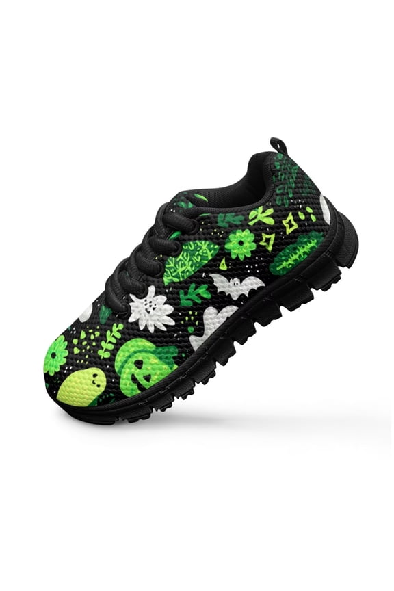 Halloween Shoes for Kids Green Pumpkin Bat Ghost Tennis Shoes Size 1 Mesh Sneaker Adjustable Sport Athletic Sneakers Lightweight Halloween Shoe