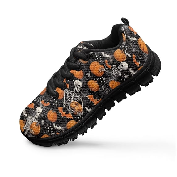 Chririnla Halloween Shoes for Kids Size 2.5 Slip Lightweight Sneakers Skull Pumpkin Print Athletic Running Shoes for Boys Girls Halloween Outfit