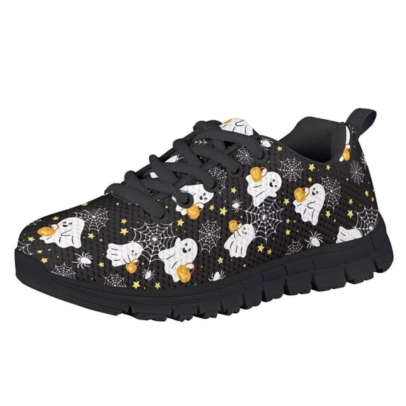 Chririnla Halloween Sneakers Boys Girls Slip on Shoes 12.5 Ghost Cobweb Print Kids Knitted Athletic Sport Shoes Lightweight Breathable Fitness Sneakers