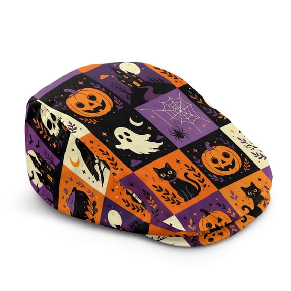 Chririnla Halloween Wrinkle Resistant Newsboy Hat, 主题词 Polyester Vintage Retro Adjustable Forward Flat Cap for Daily Driving Walking