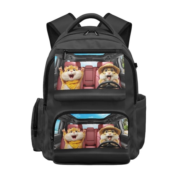 Chririnla Hamster Driving Travel Bookbag with Smooth Zippers, Lightweight Compartments 17 Inch School Bag for Elementary Outdoor