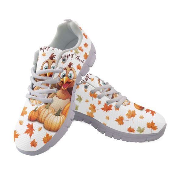 Chririnla Happy Thanksgiving Fall Leaves Womens Athletic Walking Sneakers Running Shoes Sports Trainers, Breathable Anti-Slip Running Sneakers for Jogging Tennis