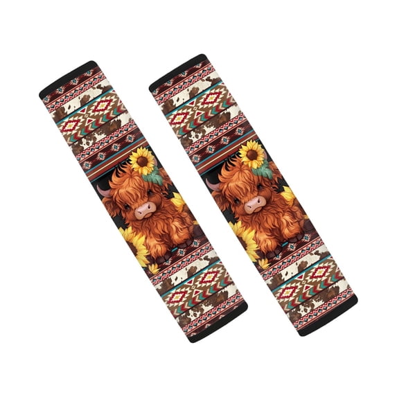 Chririnla Highland Calf and Sunflower Seatbelt Cover 2 Pack Car Seat Belt Pads Comfort Soft Touch Suitable for Auto Sedan