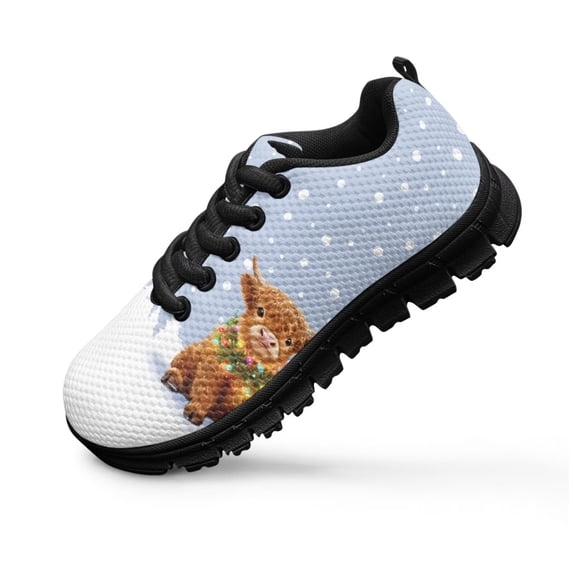 Chririnla Highland Cattle Shoes for Kids Size 10.5 School Sneakers Mesh Slip on Walking Shoes Anti Slip Lace up Athletic Running Shoe with Snowflake Print