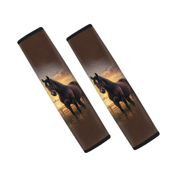 Chririnla Horse Dusk Car Seat Belt Pads 2 Pack, Seat Belt Shoulder Pad Polyester Fabric Breathable Comfort for Truck SUV Auto