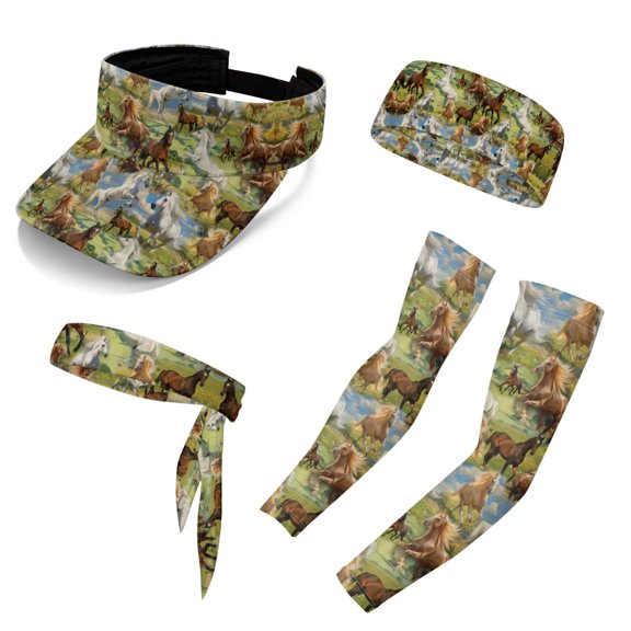 Chririnla Horse Field Visor Unisex Sun Visor Caps for Men Women Derby Party Sun Hat and Headbands and Arm Sleeve Sun Protection