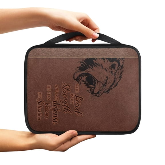 Chririnla Lion Print Bible Case for Women Men,Brown Bible Holder Case Portable Canvas Church Bag