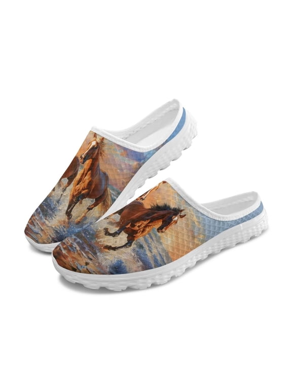 Horse Wave Womens Shoes Mule Casual Sport Comfortable Lightweight Clog Soft Sneakers Fashion Walking Mesh Breathable Backless with Indoor Outdoor