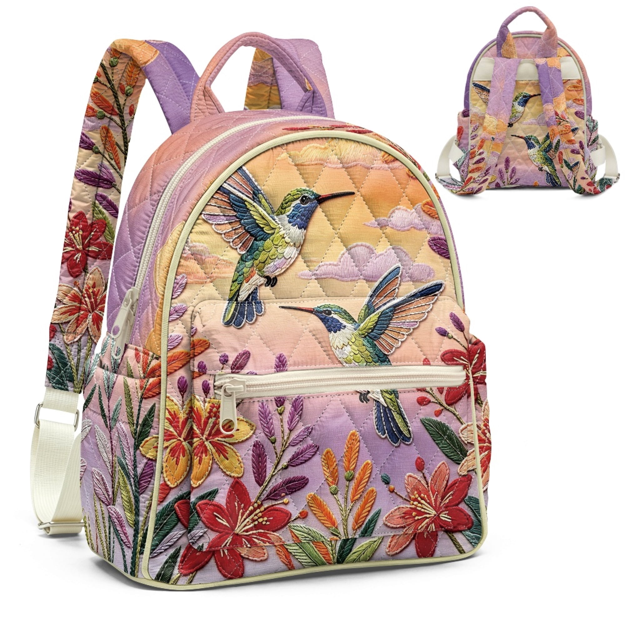 Chririnla Hummingbird Floral Pattern Fashion Backpacks Purse for Work ...