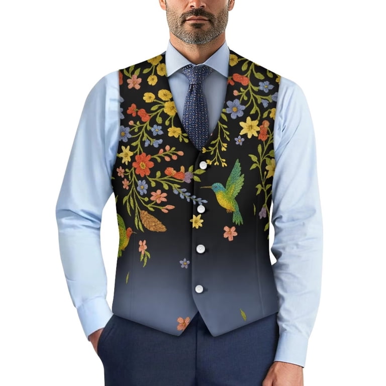 floral formal dress for men Chririnla Hummingbird Men's Suit Vest Casual Vests Embroidery Business Waistcoat Lightweight Tuxedo Wear Wedding Prom Party Maria-B Wedding