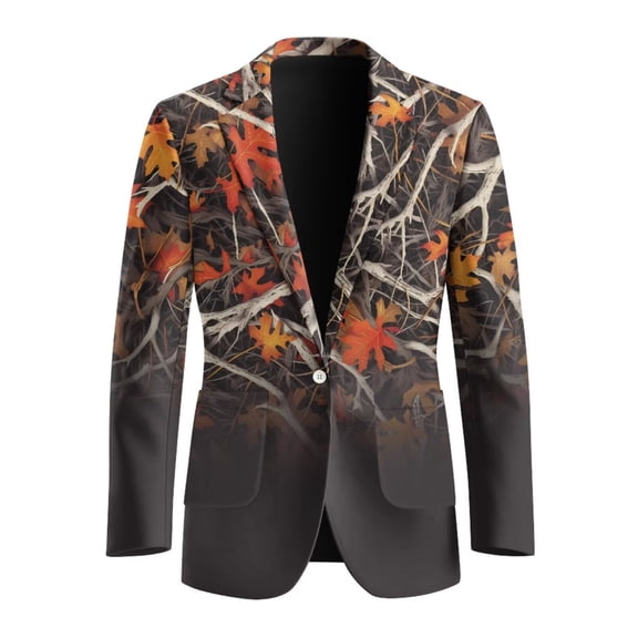 Chririnla Hunting Camo Print Mens Suit Jacket Blazer One Button Open Front Long Sleeve Dress Coat for Prom Dinner Wedding,Black