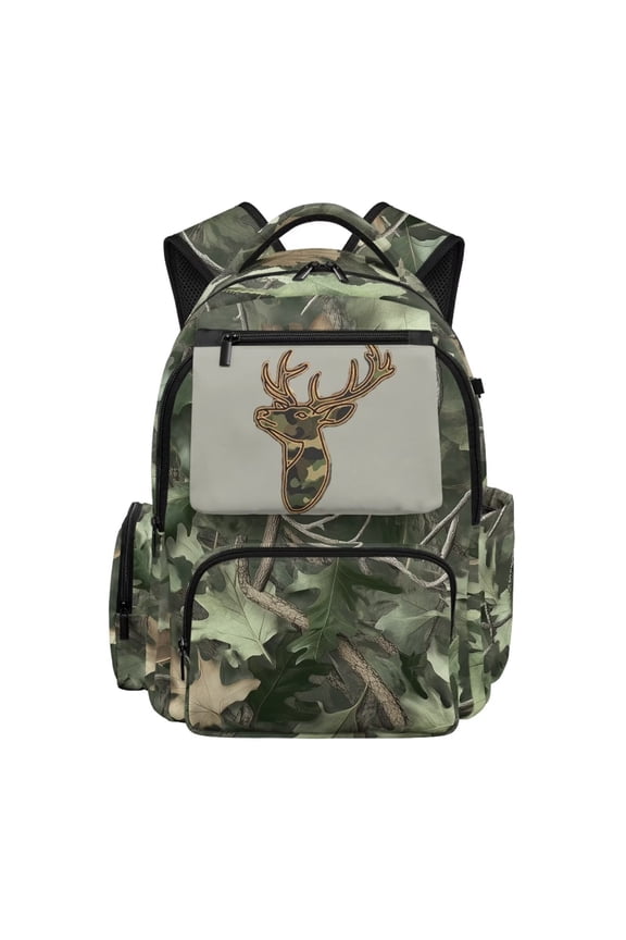 Hunting Leaf Camo Deer Printed Kids Backpack Waterproof Front Pocket Laptop Bags Kid's 17 Inch School Bag Backpack for Primary School Large Capacity