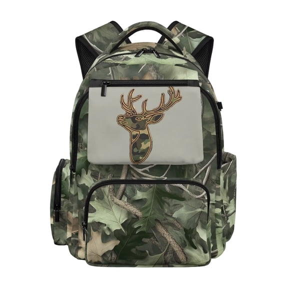 Chririnla Hunting Leaf Camo Deer Printed Kids Backpack Waterproof Front Pocket Laptop Bags Kid's 17 Inch School Bag Backpack for Primary School Large Capacity