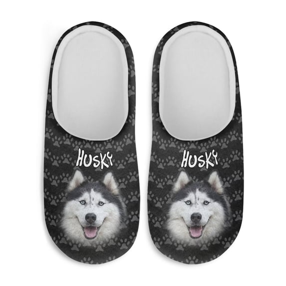 Chririnla Husky Paw Print Womens' House Shoes Soft Plush Warm Anti-slip Rubber Sole Cozy Comfy Lightweight Indoor Home Gifts Slippers