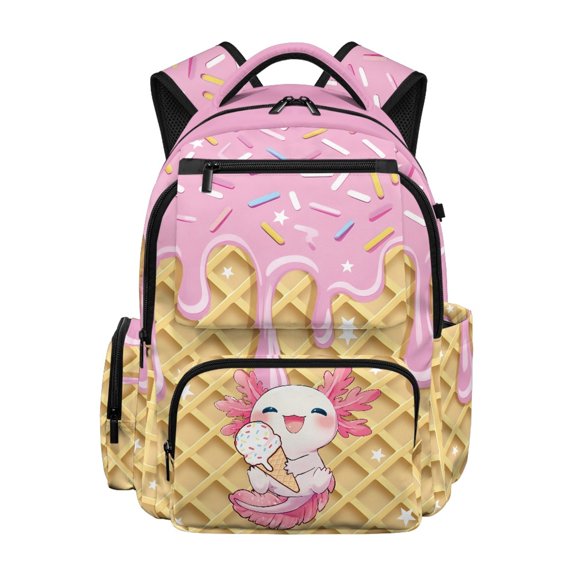 Chririnla Ice Cream Waffle Cone Print with Sprinkle Accents Outdoor Camping Hiking Rucksack with Multi-Pockets Waterproof Bookbag, Multi Pocket 17 Inch School Backpack for Travel Elementary School