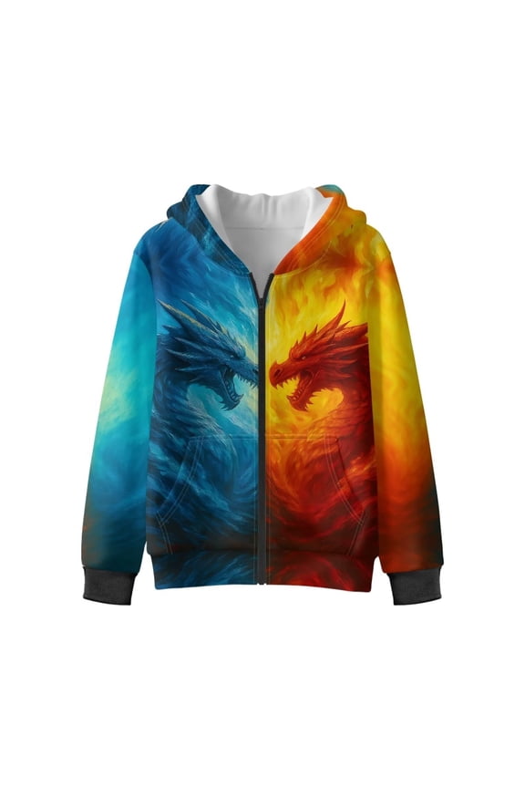 Ice Fire Dragon Fuzzy Athletic Jacket for Teens and Boys - boy Fuzzy Hoodie Lightweight Zip Up Hoodie for Gym Run and Outdoor