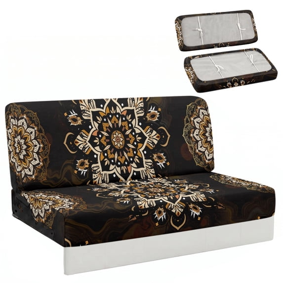 Chririnla Jackknife Sofa Cover with Mandala Floral, 2 Piece Backrest and Seat Covers, Stain Resistant Machine Washable for RV Dinette Cushion