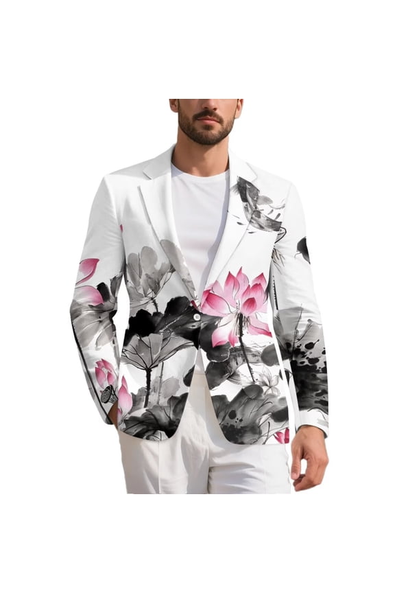 Japanese Style Men's Sport Coats Oil Paint Blazers Regular Fit Wedding One Button Jackets Breathable Business Tuxedo Jacket with 2 Side Pocket
