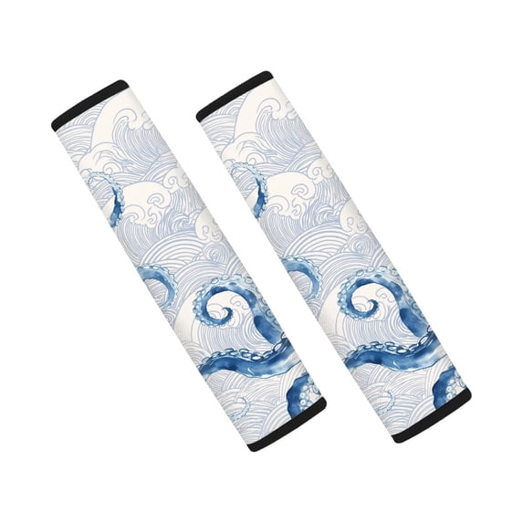Chririnla Japanese Wave Tentacle Print Car Seat Belt Pads Protect Shoulder Seat Belt Shoulder Pad Waterproof Universal Compatible with Cars Truck