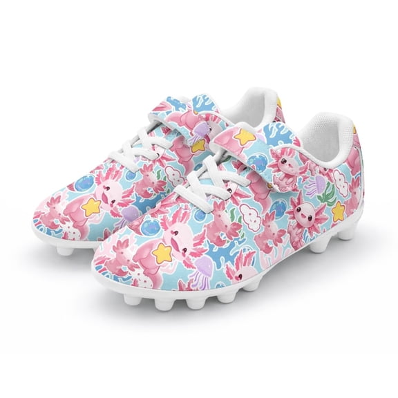 Chririnla Kawaii Axolotl Boys Girls Soccer Cleats for Kids Outdoor Football Shoes Youth Training Football Cleats Indoor Athletic Soccer Shoes Size 1