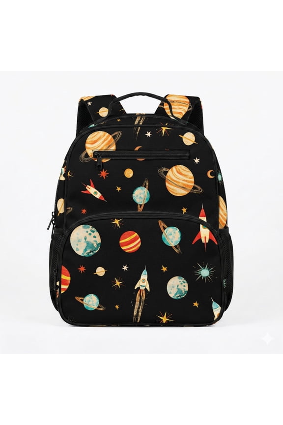 Kids Backpack with Retro Space Rocket Planet Design - Great for Preschool Kindergarten Daily Use
