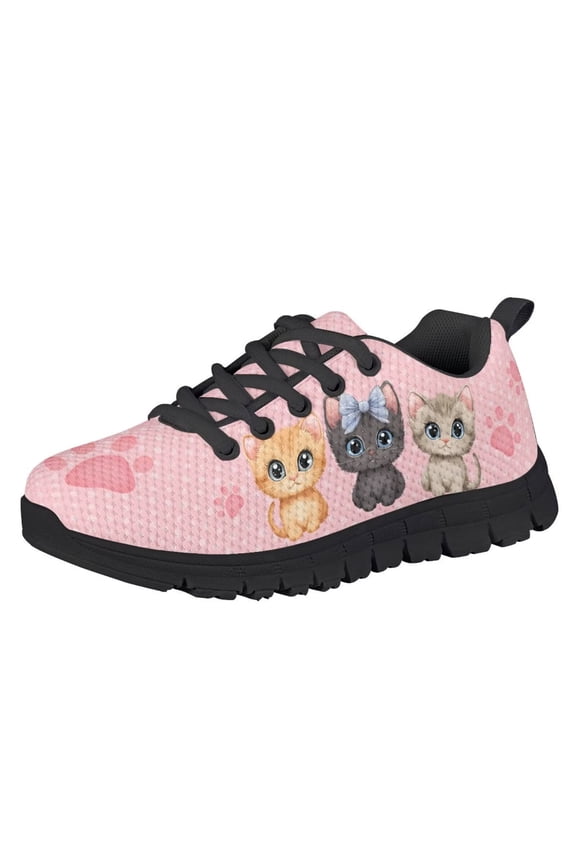 Kids Cartoon Shoes Lace up Running Tennis Shoes for Girls Boys Cats Walking Shoes Lightweight Indoor Outdoor Sport Athletic Sneakers