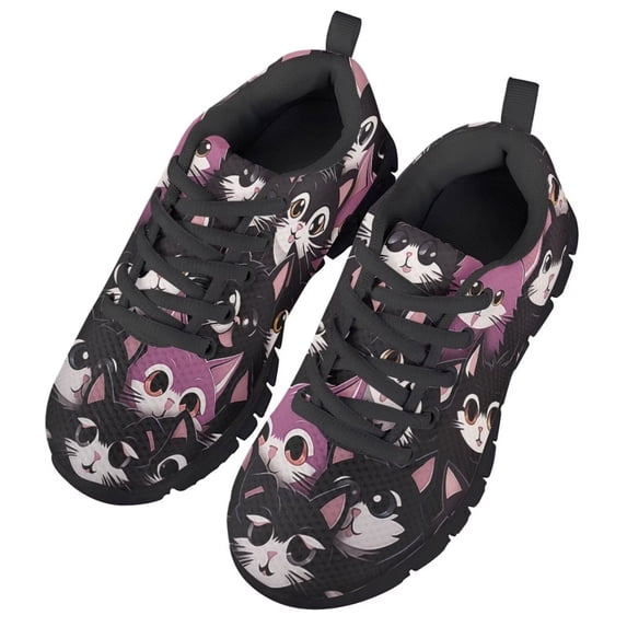 Chririnla Kids Cats Sneakers Girls Boys Lightweight Sneakers Casual Slip on Knitted Mesh Sports Athletic Shoes for Cat’s Lover