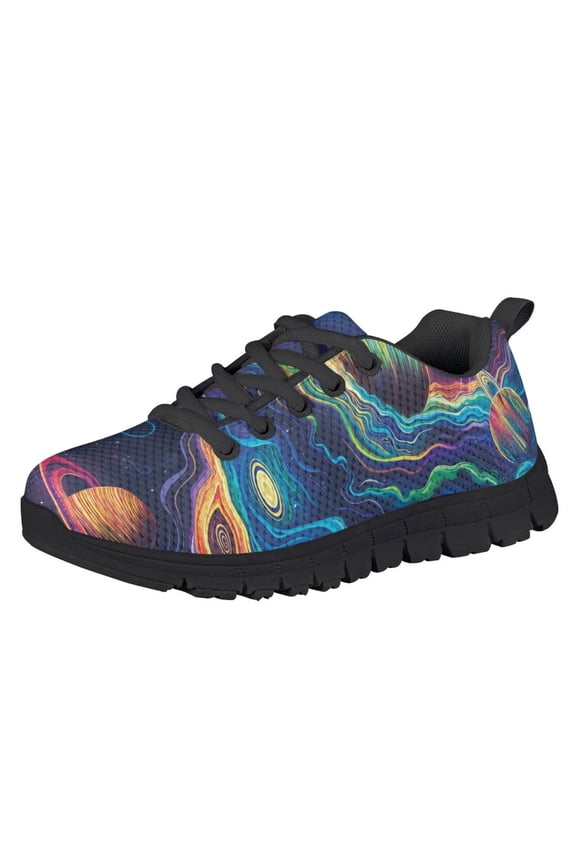 Kids Galaxy Planet Sneakers Boys Girls Rainbow Sky Running Shoes Size 1 Little Kids Slip on Sneakers Lightweight Athletic Sport School Shoes