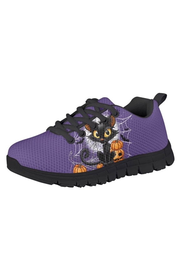 Kids Halloween Shoes Girls Boys Slip on Tennis Running Shoes with Cat Pumpkin Print Lace Up Outdoor Hiking Sport Fitness Sneaker Size 3