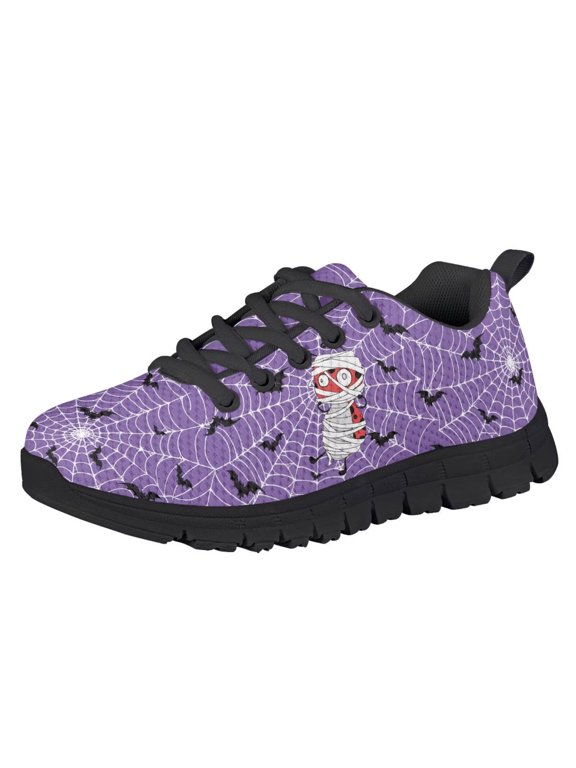 Kids Halloween Sneakers Boys Bat Web Shoes Non Slip Fashion Cool Sneakers Lightweight Lace up Athletic Running Tennis Shoes with Mummy Ladybug