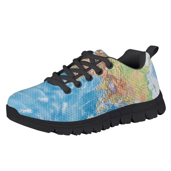 Chririnla Kids Running Shoes for Girls Boys Lightweight Sneakers Size 10.5 World Map Print Athletic Walking Shoes Outdoor Hiking Sneakers Anti Slip EVA Sole