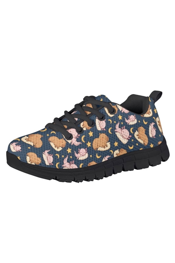 Kids Shoes Size 1 Capybara Axolotl Moon Star Tennis Running Shoes for Girls Daily Cartoon Shoes Casual Knitted Mesh Sneakers Lightweight